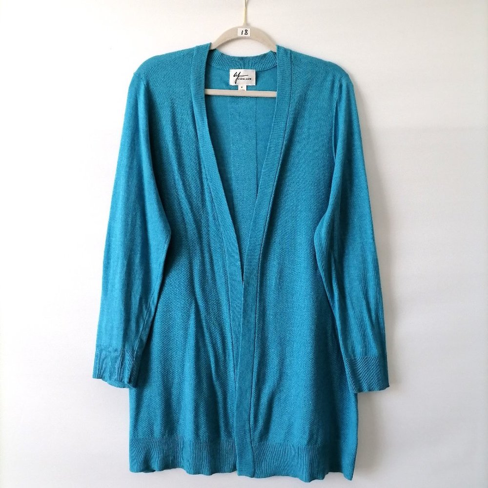AJ Andrea Jovine Womens Azure Blue Open Front Cardigan Sweater Size XL